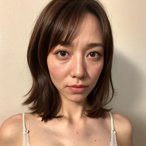 ((Top Quality)), ((8k)), (( masterpiece: 1.3)), (Perfect Look), ( photorealism: 1.6),  1 Japanese woman, (40 years old), ((realistic skin texture)), ( fine wrinkles all over skin : 1.3), ( dull skin : 1.1), (Dry skin: 1.2) , ( facial wrinkles: 0.9), ( Wrin...