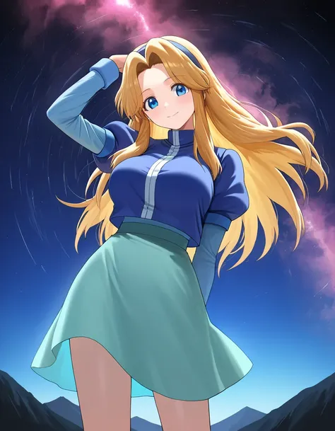 Anime girls, yTheung girl, Maria Robotnik,  masterpiece, best quality, perfect lighting, clThesed eyes, turquoise skirt, tThern clThethes ultra detailed, 4K, Highlights, reflecting ,  standing, Leaning back, Head tilt, :The,  Energy loss , Energy Streaming...