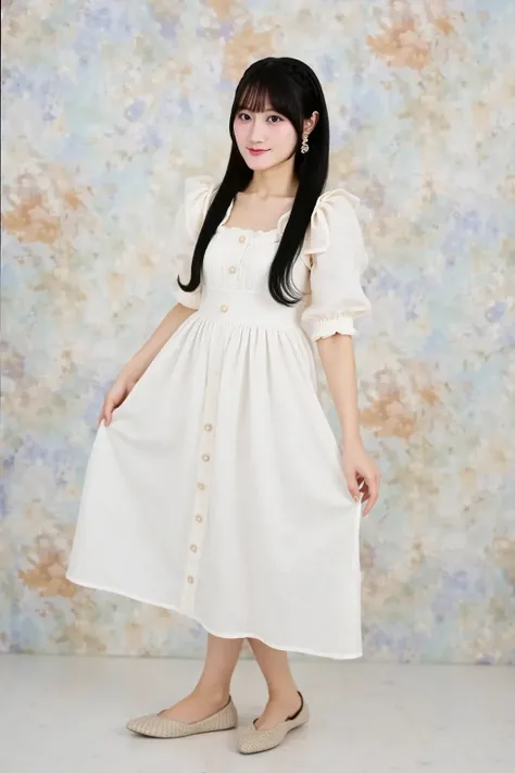 (  masterpiece, Top Quality, 8k, RAW photo,   beautiful、Midea:1.2),    Intricate Details  ,   Indirect Lighting, realistic,
whole body,   train seat in my skirt 、Stares at the Audience、Peeking、
   Square Neck Button Down Linen Summer Dress, (  super realis...