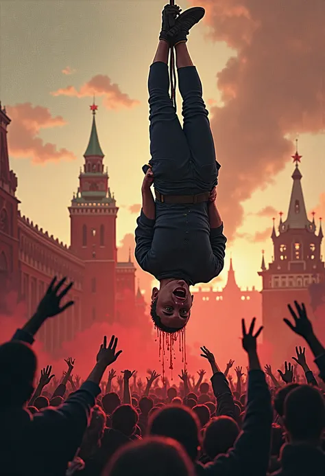 Putin was hanged with his head down and blood flowing from his mouth in Red Square(Popular Revolution)