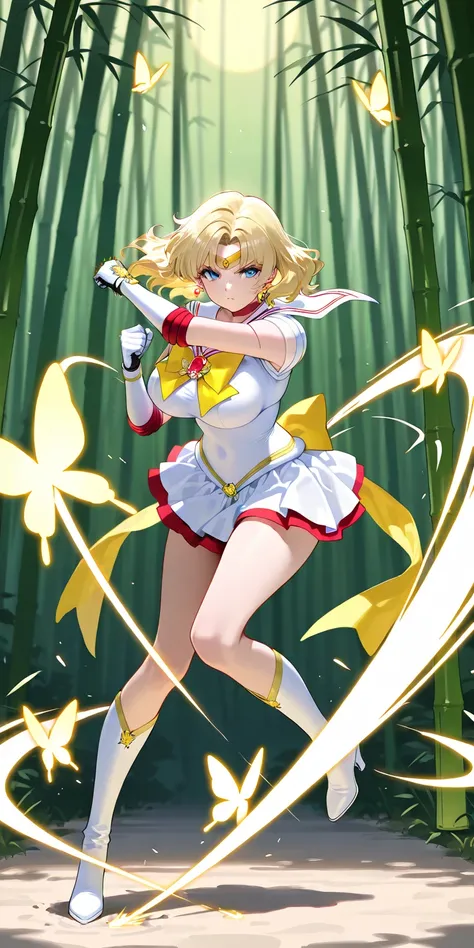 Masterpiece, elegant mature woman, princess moon\(princess moon\), tall body, big breast, while sailor senshi uniform (white sailor senshi uniform skirt, white sailor senshi uniform gauntlets, white sailor senshi uniform high boots, yellow butterfly ribbon...