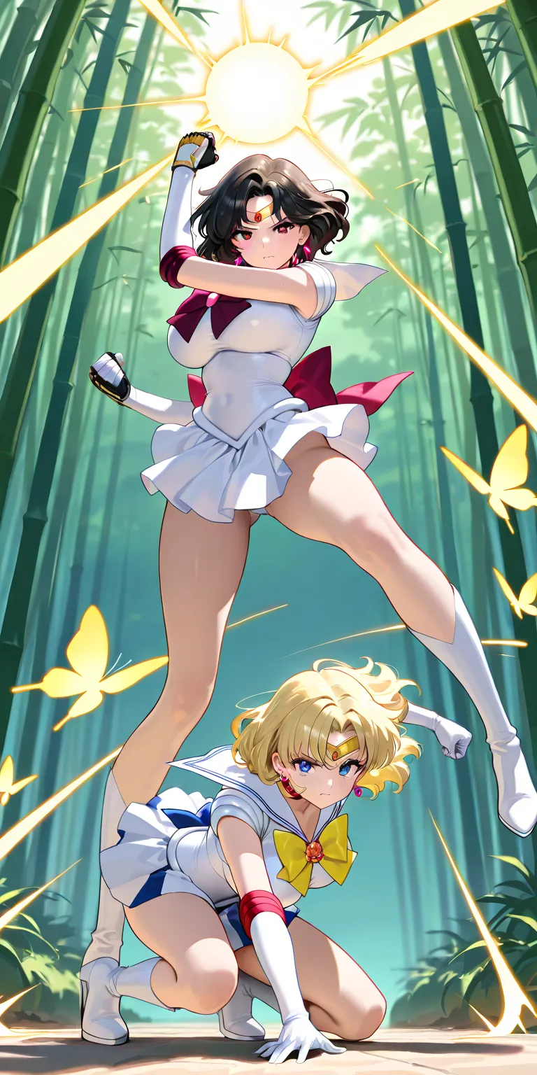 Masterpiece, elegant mature woman, princess moon\(princess moon\), tall body, big breast, while sailor senshi uniform (white sailor senshi uniform skirt, white sailor senshi uniform gauntlets, white sailor senshi uniform high boots, yellow butterfly ribbon...