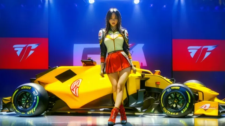 (  masterpiece), ( MotoGP Racing Girls ), ( eyeliner:0.5),(:0.5),  black hair, With a faint smile,  beautiful繊細な少女を指す,  very elaborate eyes and face  ,  beautiful繊細な目, , ((Event List)), ( MotoGP track background  ), ( Top Quality , oconnor , reality,  orig...