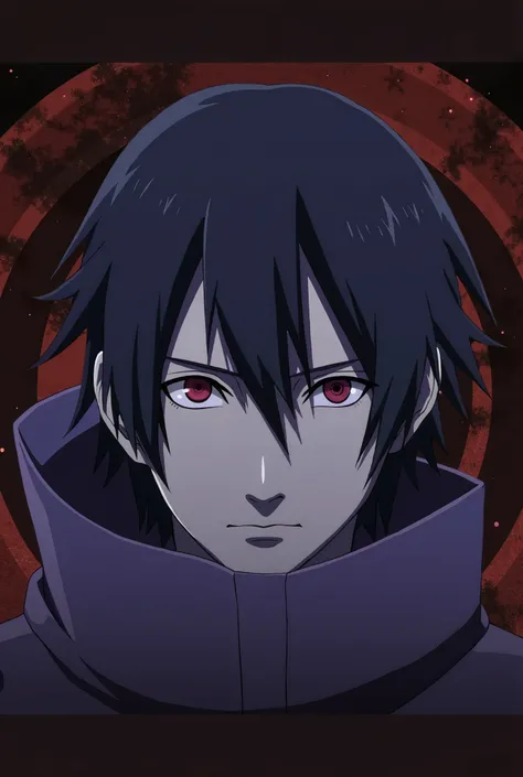 Itachi's mangekye sharingan has a boy with dark hair that is in shade and anime style