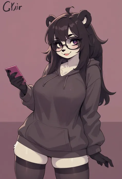 Thick nerdy panda girl, 1girl, masterpiece, best quality, 8k, high resolution, anthro, furry, glasses, gamer girl