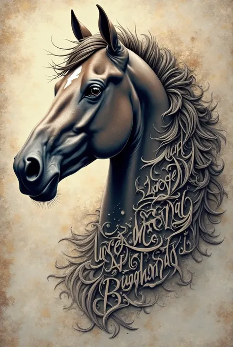 Horse head design with beaufitul text: LaGranArt