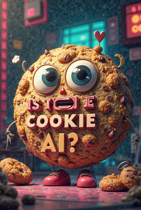 Create an image of a written cookie: Is there a cookie ai?  style in Portuguese, geek style.