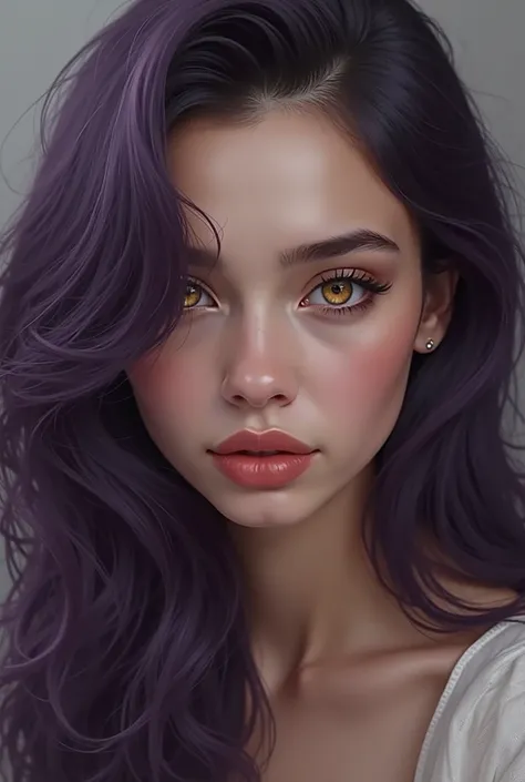 woman dark purple hair golden eyes