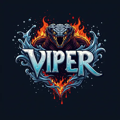 A design for the name ANONYMOUS VIPER with water and fire around it 