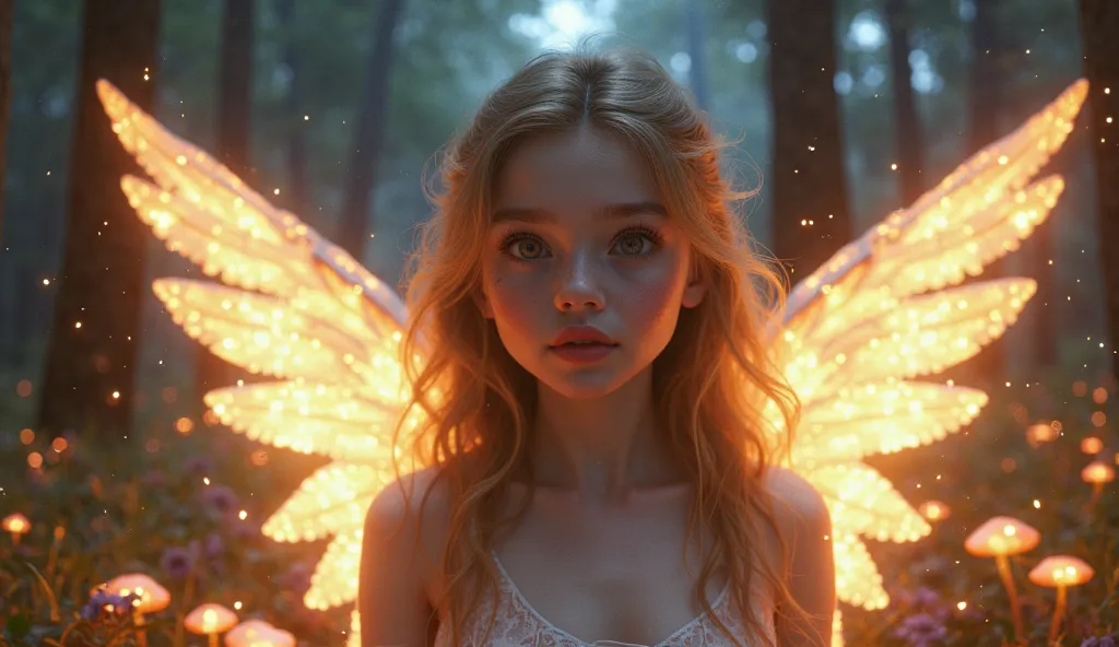 angelic girl with glowing wings, ultra-realistic, 8K resolution, ultra-detailed, sharp focus, cinematic lighting, photorealistic textures, HDR, ray tracing, octane render, --ar 16:9 --stylize 750. A stunningly beautiful and ethereal girl with big, expressi...