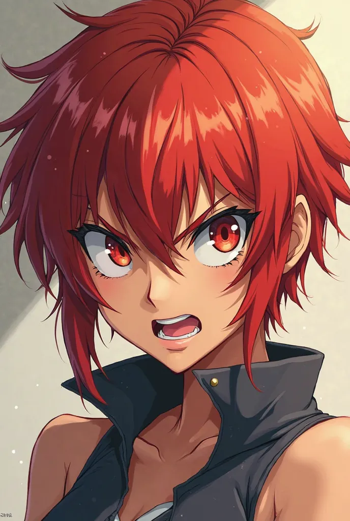 Sexy angry girl with short red anime hair 