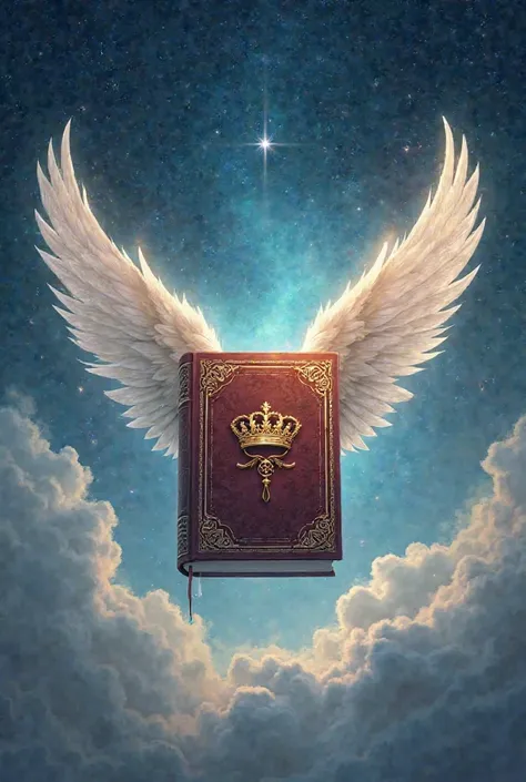 I need a logo it should be a a book with wings in the sky with a crown insignia on it 