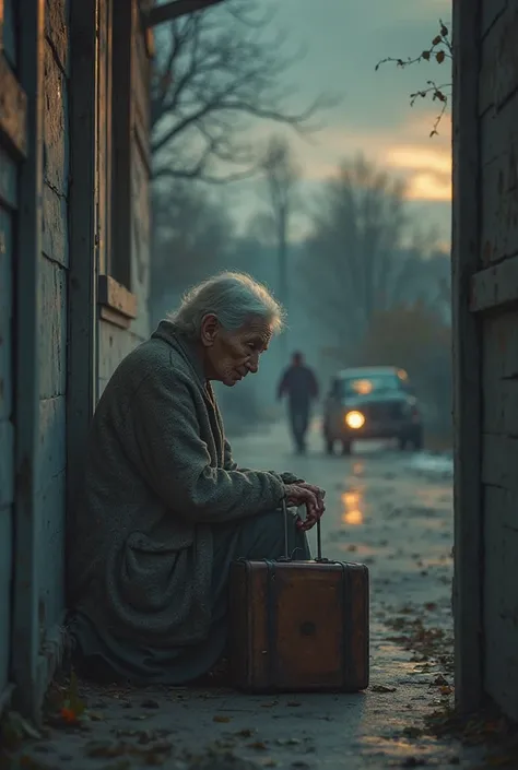 A family leaves a grandmother outside the door of a residence 