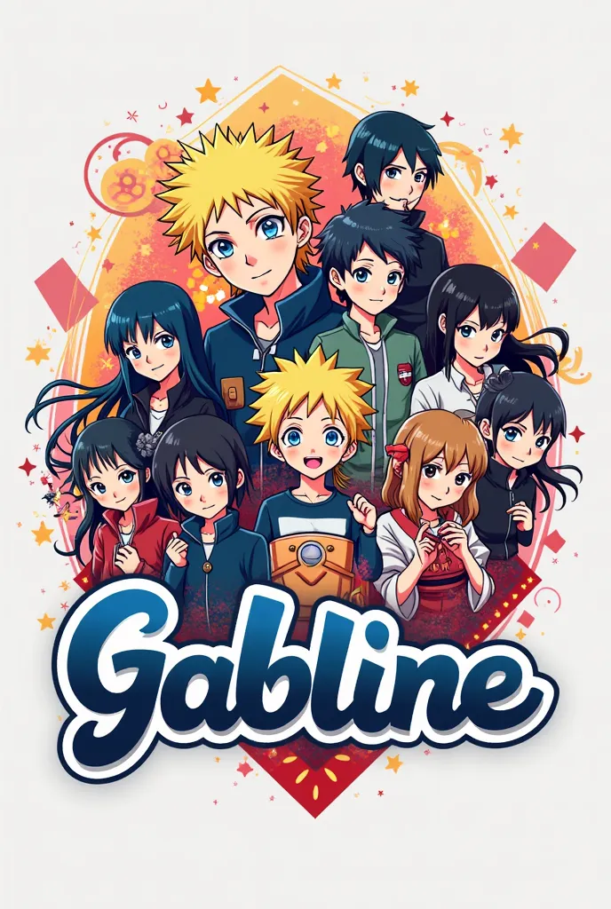 Make a logo for my YouTube channel called Gabline with several characters from various animes