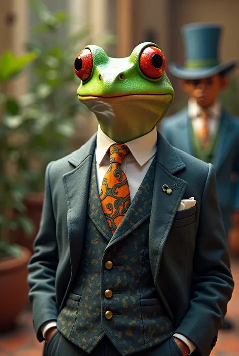 Create a character for me my nickname is SAPOLITICO and I would like an elegant frog with an elegant suit, And his Peruvian pimp and Peruvian polo