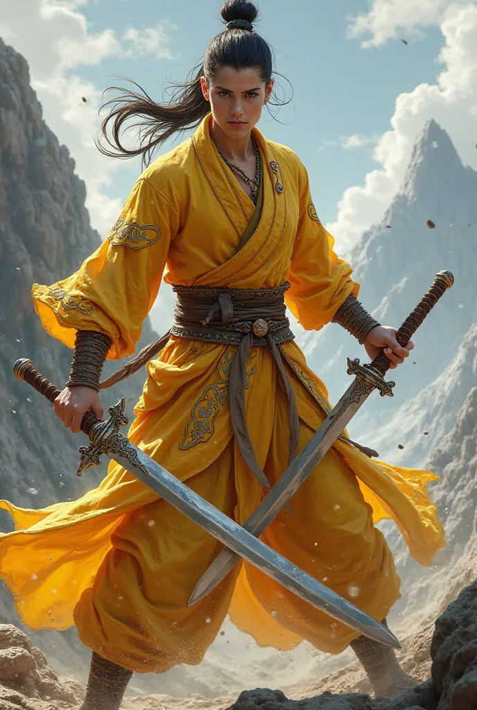 A swordsman with two swords and yellow clothes