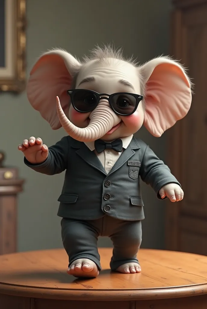 Boss baby elephant stand on table wearing sunglass and dance