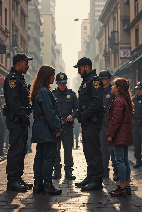 Man being arrested while a woman and a girl were talking to each other 