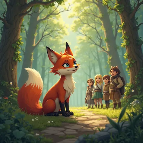 The Talking Animal
Suddenly, a small fox appeared in front of them. But it wasn’t an ordinary fox—it could talk! It said:
— “You are the ones chosen by the map. Are you ready for a real adventure?”