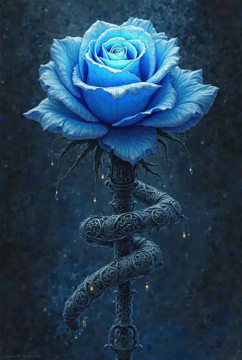 I create a drawing of A blue rose wrapped in a sorcerer's rod 