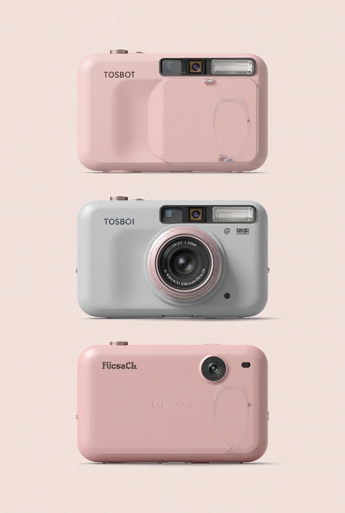 Gray or pink camera from the front from the back and from the compact