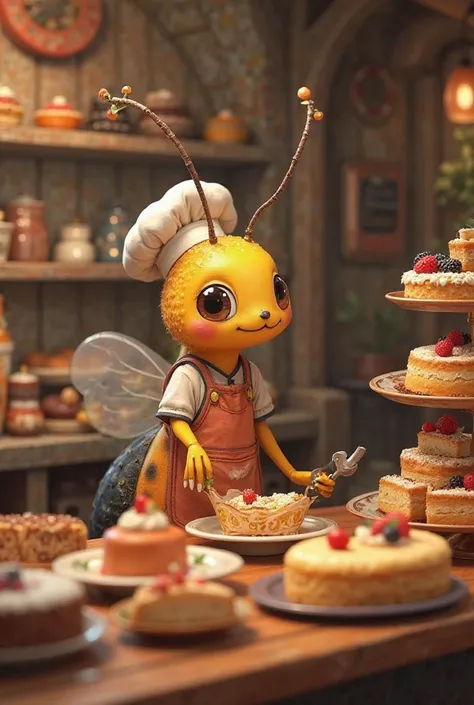 August bug selling cakes in a cake shop