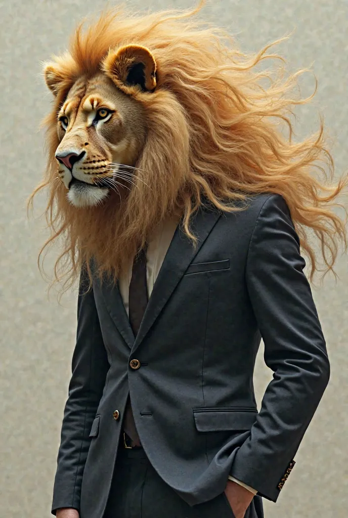 human in lion mane in a suit 