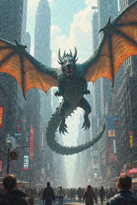 Describe a dragon in the city to me 