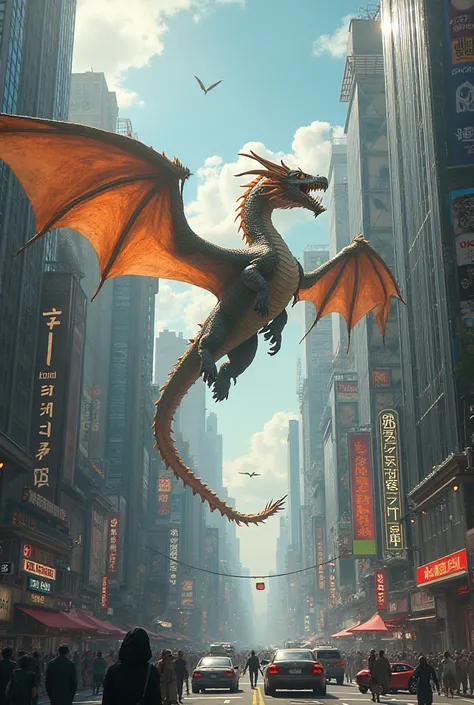 Describe a dragon in the city to me 