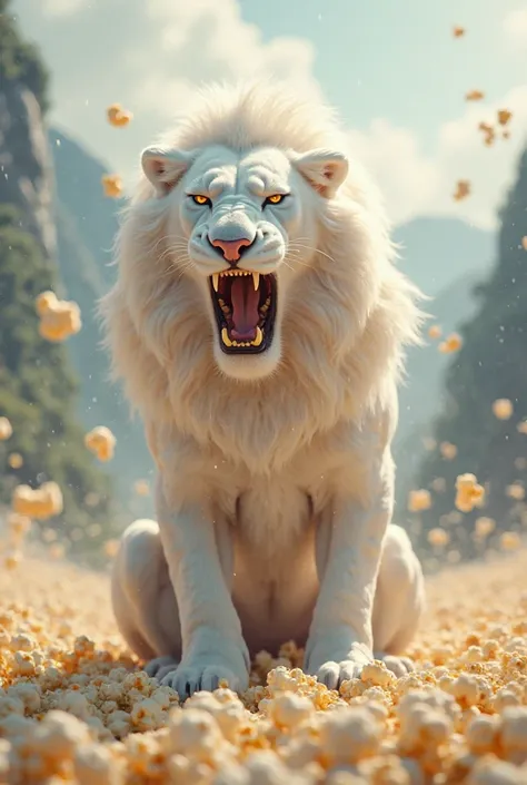 White lion roaring rage popcorn sitting Asia 