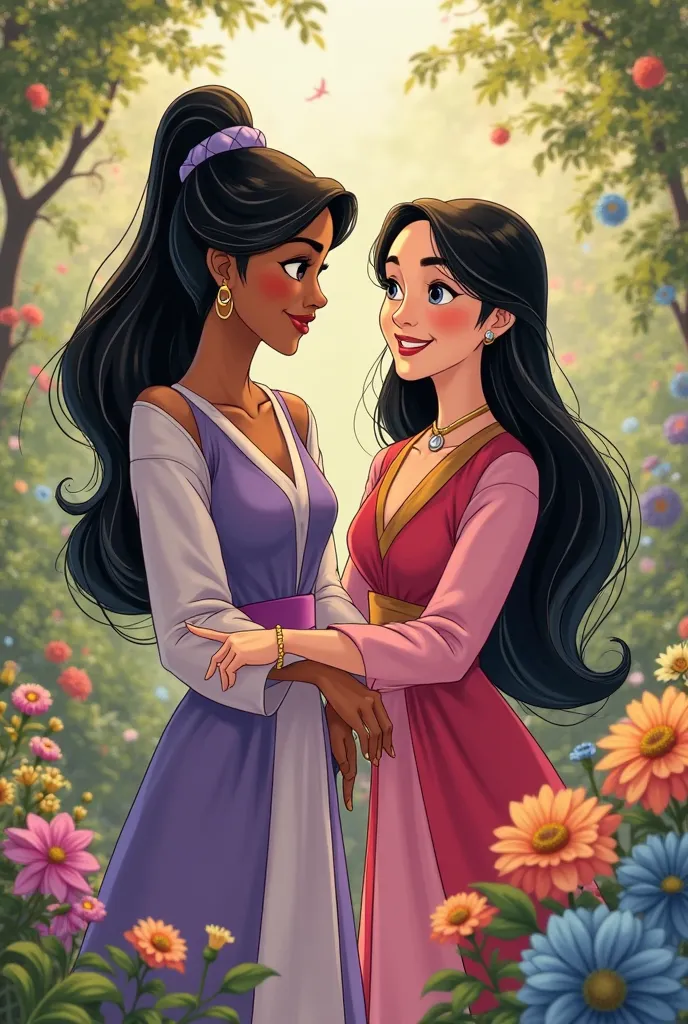 Tiana and Mulan being friends