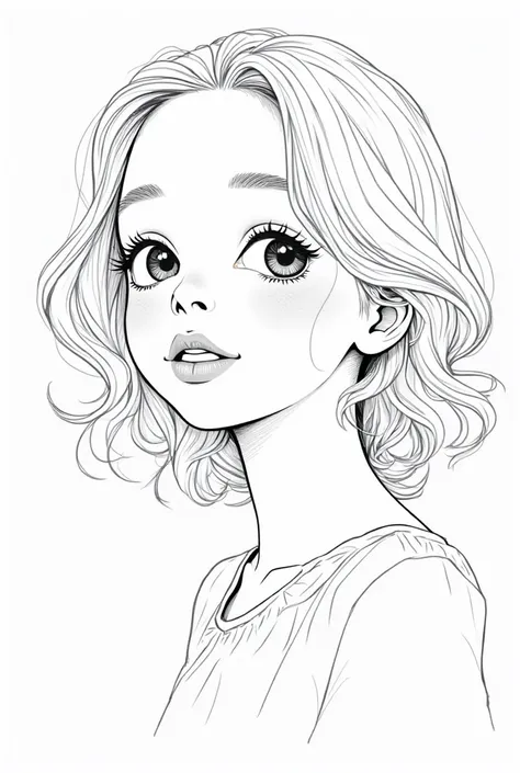 Image of a girl in black and white for s coloring book