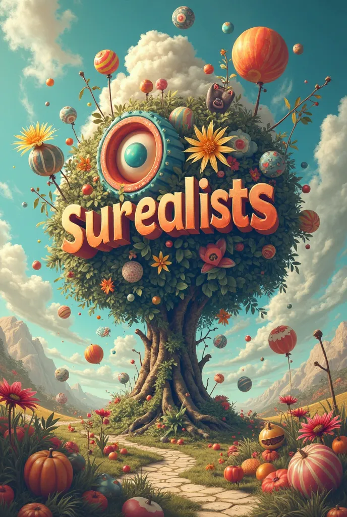 A slogan with the word “Surrealists” expresses thinking outside the box linked to art