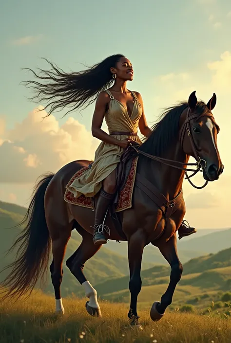 A black woman on a horse singing a song I love