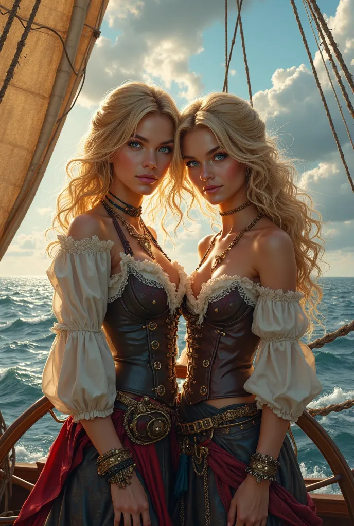 create an image of two blonde pirate sisters