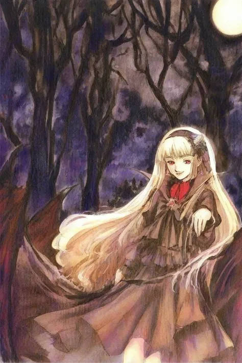 a vampire in dark forest under moon light