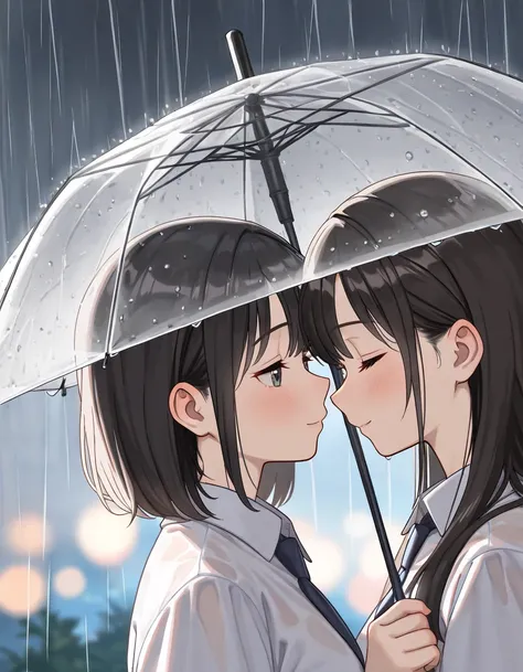 romantic portrait of a uniformed couple holding an umbrella in the rain, beautiful detailed eyes and face, soft natural lighting, muted color palette, very romantic atmosphere, (best quality, 8k, highres, masterpiece:1.2), ultra-detailed, cinematic composi...