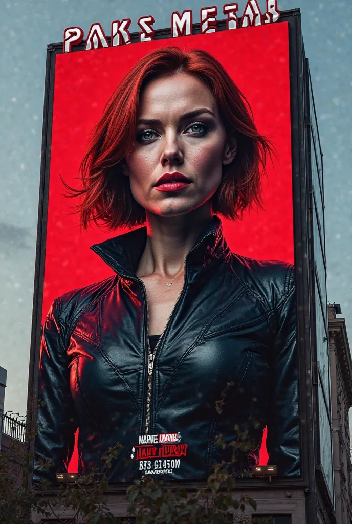 
 Natasha romanoff ( Scarlett Johansson ) on the billboard, red lettering:"PAKS METAL".
1/250s
f/2.8
ISO 100