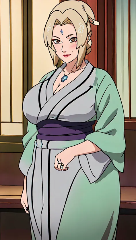 (((1girl))),((alone)), Tsunade senju,(masterpiece), (best quality), (ultra detailed), (best illustration), (best shadow), (absurdities), sharp focus, cowboy photo , looking at the viewer, saggy big breasts, wide hips, medium thighs, round butt, naughty fac...