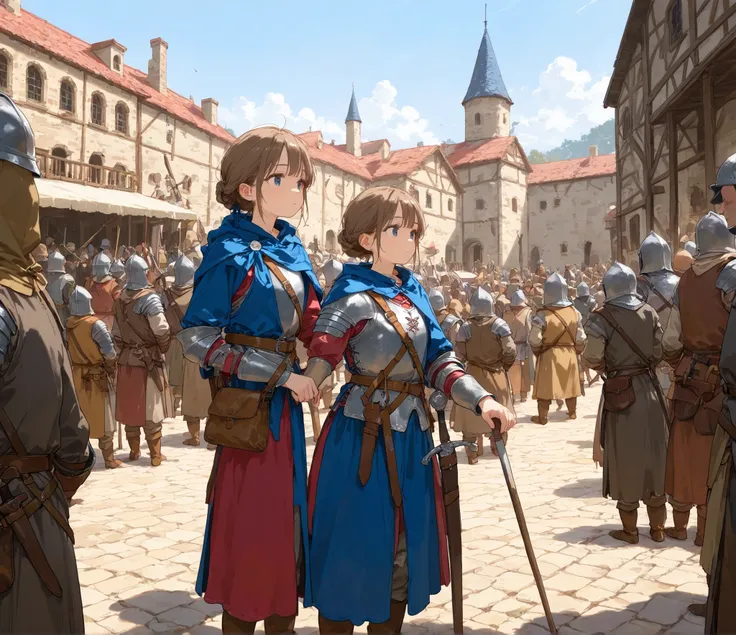 (poor humans), a group of people, medieval clothes, medieval time, standing around, "