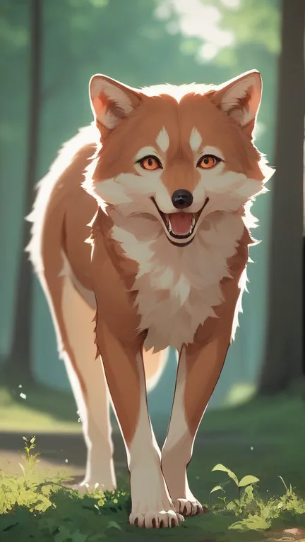  score_9,  score_8_up,  score_7_up， source_ anime，nsfw，  uncensored，Cute young girl， Low，little red bikini in a big green forest  ,  big wolf protecting her  , Wearing  ,  Ultra realistic full body high quality photo.