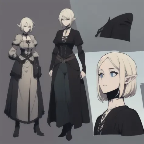  character concept to adopt, female elf, (Albinism),  ((( Gothic))), full body,  short hair