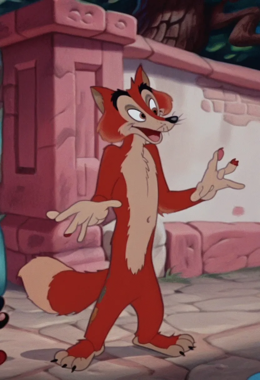 background, detailed fur, detailed face, Honest John, Honest John Foulfellow, Disney, furry male, male fox, anthropomorphic fox, cartoon fox, animal focus, disney, fox ears, fox tail, tan feet, claws, beige markings, beige face, detailed eyelids, brown eye...