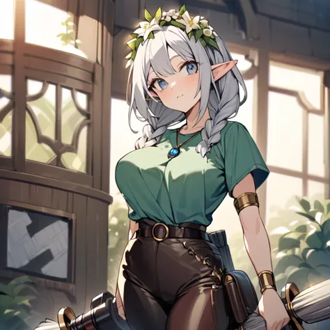 She is a luscious grey‐eyed, platinum blonde. Her shag haircut, carefully executed, grades into blueish on the tips, and embeds small braids on both sides.

Lily conveys her passion for cosplay with her work clothes, and thus displays the appearance of an ...