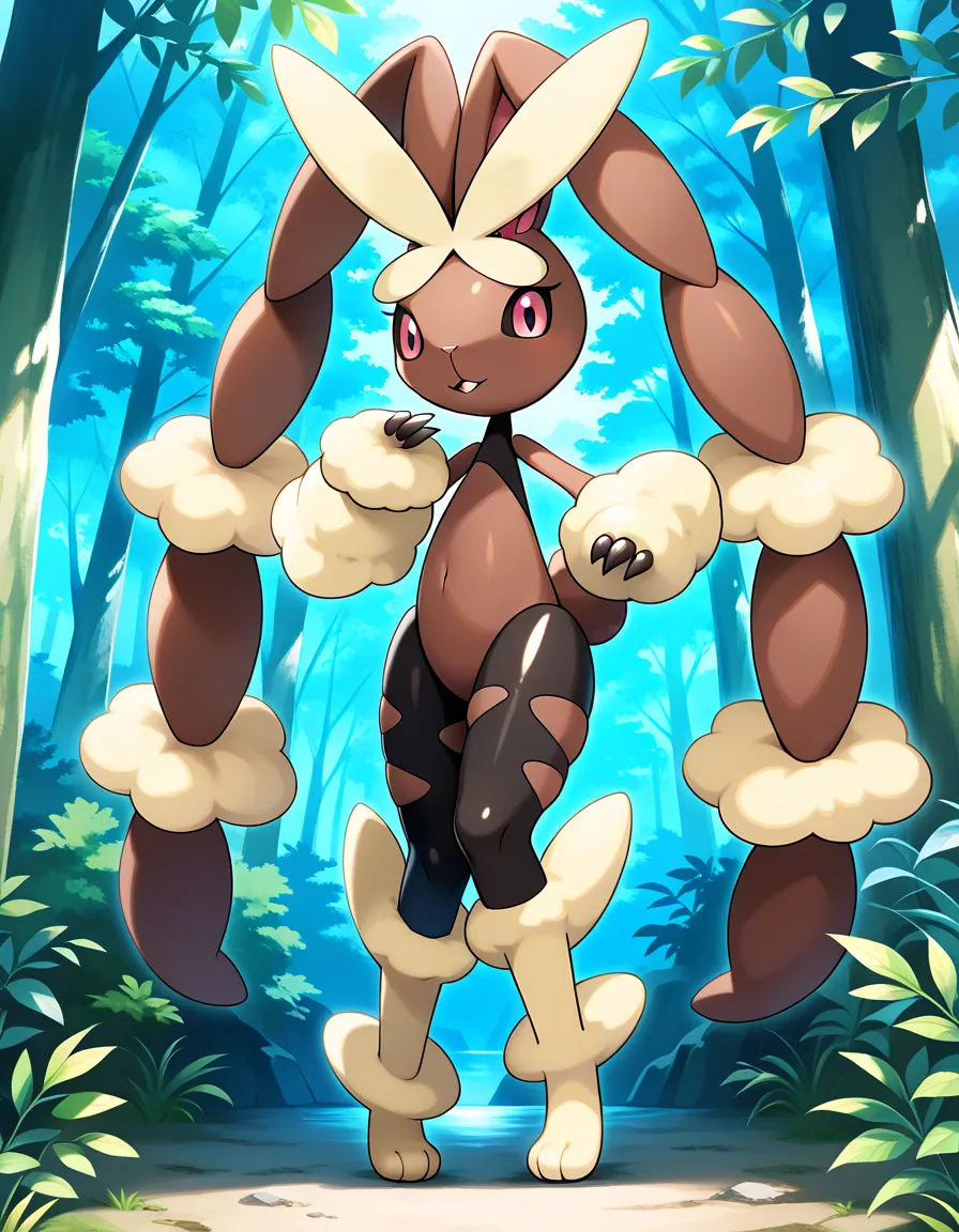 Pokemon.Mega Lopunny . score_9,  score_8_up,  score_7_up, , yellow fluffy, lip leggings, Pokemon \(biology\), (Alone), nature, , viewers、TOP QUALITY、Highest Image、 Very Delicate