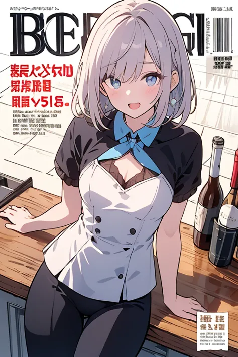 (from above:1.2,Best Quality),a girl , platinum color hair、bartender uniform,Purplish blue eyes that dreamers desire, small stature, medium , Lori face, (masutepiece:1.2, Best Quality), (finely detailed beautiful eye: 1.2), (beautifull detailed face), (per...