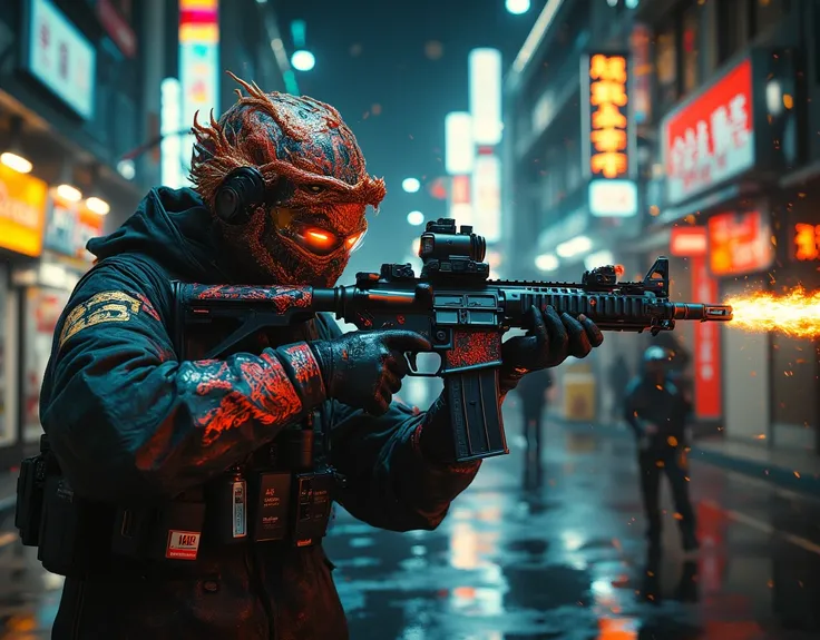 [Style: "Photorealistic, cinematic, cyberpunk"] (Key Directive: "Prioritize anatomical accuracy and material textures") POV: {"first person view"} "dynamic stance, hips slightly tilted, hold a Custom M16A4 in hends" Weapon: "Custom M16A4 (StatTrak™ module)...