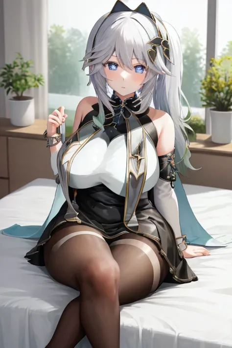 Yukino,  坐到On the bed   with her legs crossed, seductive Anime Girl,   silver hair and blue eyes  , attractive Anime Girl, cute Anime Girl, Anime Girl,   躺在她的On the bed  , (Anime Girl),  Best Anime Girl ,  躺On the bed  ,  On the bed  , an Anime Girl, prett...