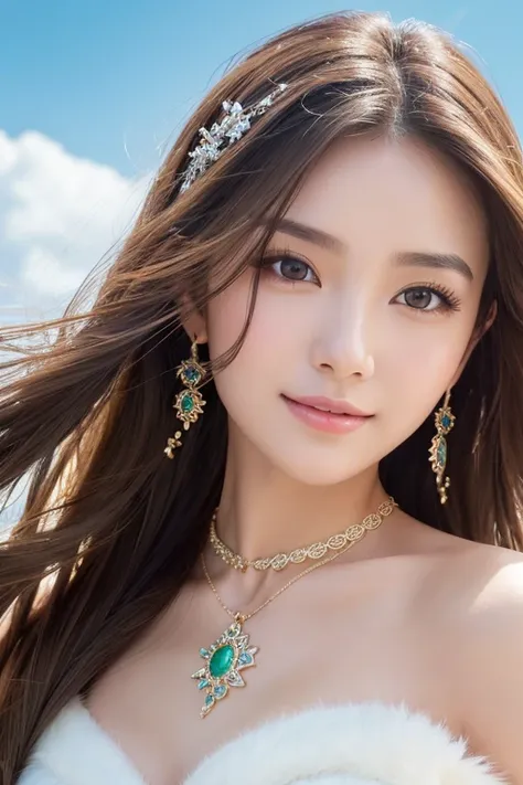 ( top quality :1.1) ,( Photorealistic:1.1), (photograph:1.1), ( very detailed:1.1),  Watch Viewers, armlet,  jade bracelet ,  eyelash ,  happy , medium breasts, beautiful girl with great attention to detail, ( highly detailed eyes and face ), ( Soft Light ...