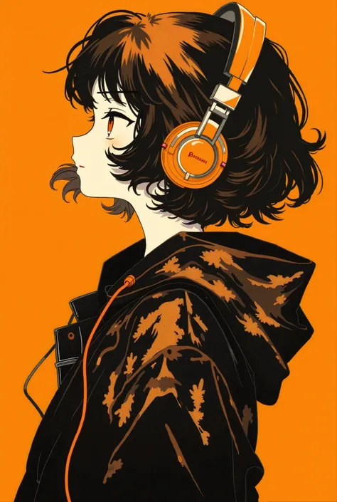 
a close up of a person wearing headphones on a orange background, an anime drawing by Shinoda Toko, trending on pixiv, ukiyo-e, satoshi kon artstyle, style of satoshi kon, style of ilya kuvshinov, artstyle : ilya kuvshinov, anime style 4 k, ilya kuvshinov...